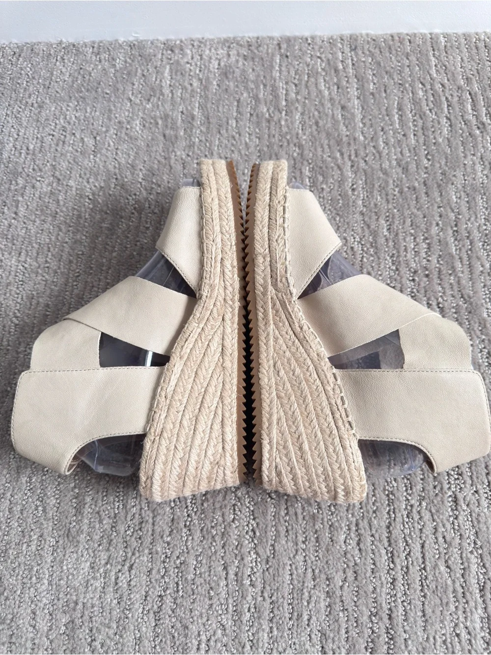 NWOB Eileen Fisher Willow Leather Wedge Espadrille Sandals Nude Women’s Size 8.5